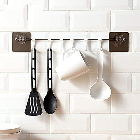 Stable Hanger Wall Mounted Hook Rail Strip Wall Hook Sticker with 6 Hook for Bathroom, Kitchen and Rooms