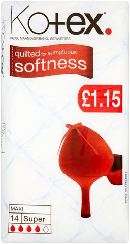 Kotex Softness Pads Maxi White Super 14 Pcs