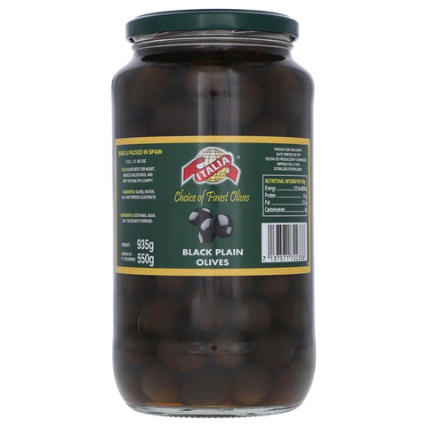 Italia Black Plain Olives 935g