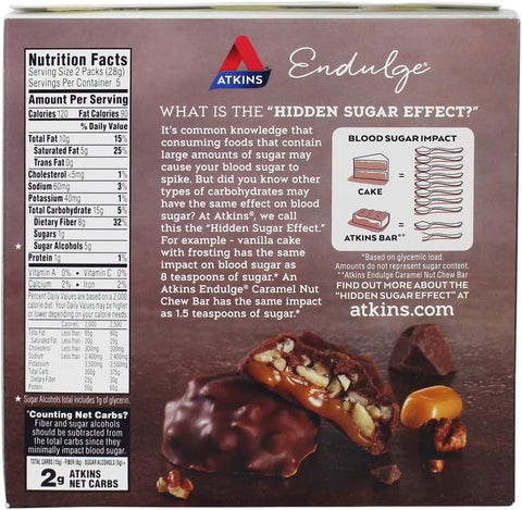 Atkins Endulge Treat 5 Packs Bar Pecan Caramel Clusters 140g