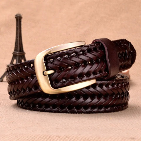 Dark Brown Leather Braided Belt for Men