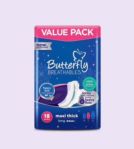 Butterfly Sanitary Napkins Breathable Maxi Thick Large Value Pack 18Pcs