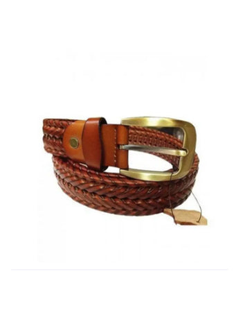 Mustard Leather Braided Belt for Men