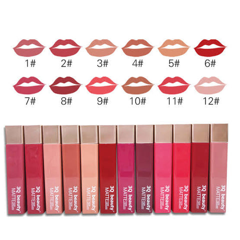 3Q Beauty Matte Lip Gloss Multi Unique Colors Pack of 12