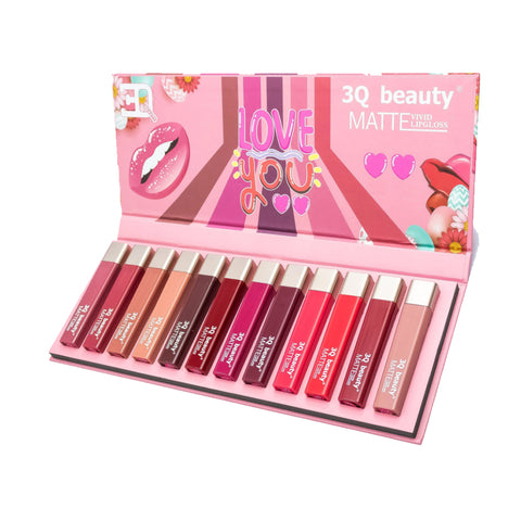 3Q Beauty Matte Lip Gloss Multi Unique Colors Pack of 12