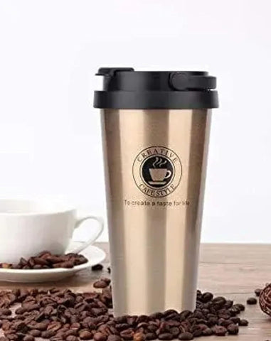 500ML Insulated Mug Cup Golden - Coffee Tumbler - with Safety Lock, Gold Color, Hot n Cold