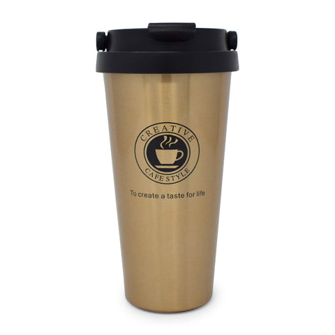 500ML Insulated Mug Cup Golden - Coffee Tumbler - with Safety Lock, Gold Color, Hot n Cold