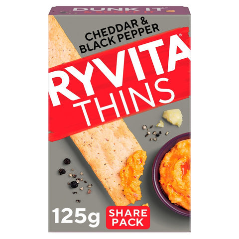 Ryvita Thins Flatbreads Cheddar & Cracked Black Pepper 125g