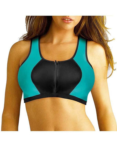 Women's Neoprene Zipper Front Breathable Gym Yoga Sports Bra - Blue