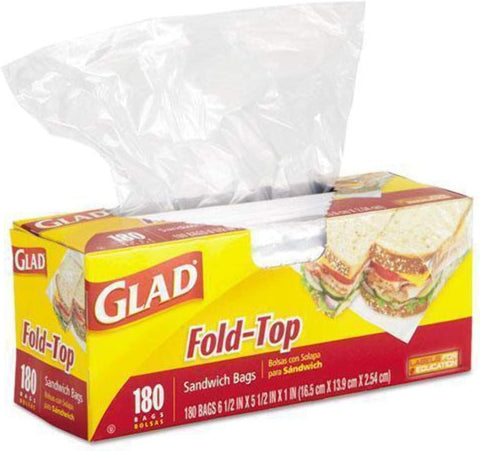 Glad Food Storeage Bags (C180,Fold Top,Sandwich Bags,16.5cmx14.0cmx2.54cm)