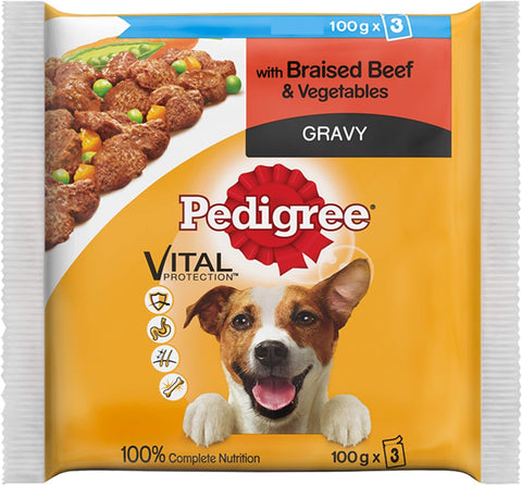 Pedigree Beef & Vegetable Gravy Dog Food Pouches 100g x 3