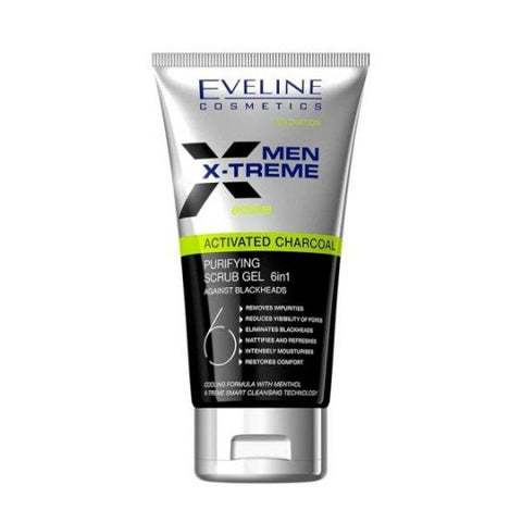 Men X-Treme Activated Charcoal Purifying Scrub Gel 6 in 1 150ML