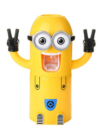 Minions Design Toothbrush Holder and Automatic Toothpaste Dispenser Set Yellow