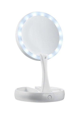 Round Shape Foldable LED Makeup Mirror White