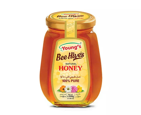 Youngs Beehive Natural Honey Glass Jar 500gm