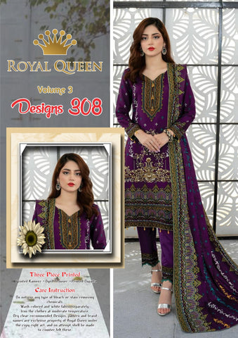 Pack Of 6 Royal Queen Women Unstitched 3 Piece Printed Suit