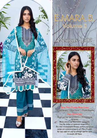 Pack Of 3 Women Unstitched Malai Lawn 3 Piece Suit