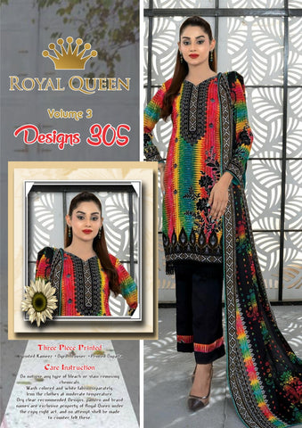 Pack Of 3 Royal Queen Women Unstitched 3 Piece Printed Suit