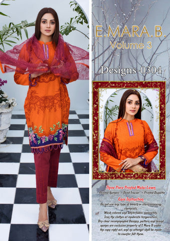 Women Unstitched Malai Lawn 3 Piece Suit