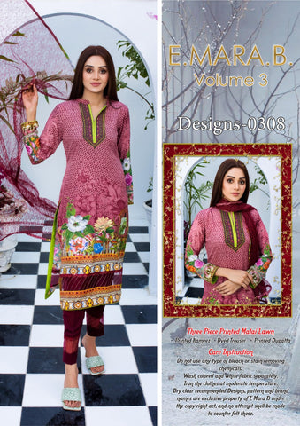 Women Unstitched Malai Lawn 3 Piece Suit