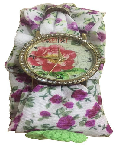 Multi Girls Floral Cloth Casual Party Analog Watch