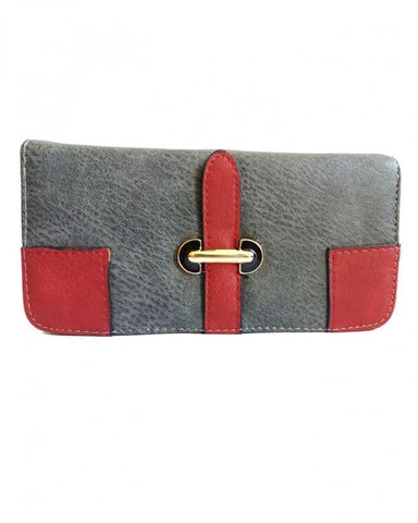 PU Leather Clutch Wallet - Grey/Red